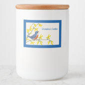 Zingend Rood en Blauw Vogel op Tak Bloemen Voedselcontainer Etiket (Voorkant)