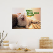 zingend schattig kat poster (Keuken)