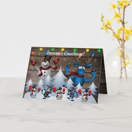 Zingend voor de sneeuwman en rendieren kaart (Gele Bloem)