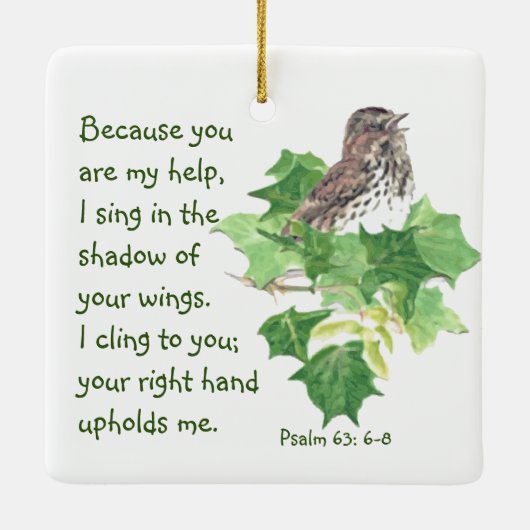 Zingende Bijbelsscriptie van de Sparrow Bird Keramisch Ornament (Achterkant)