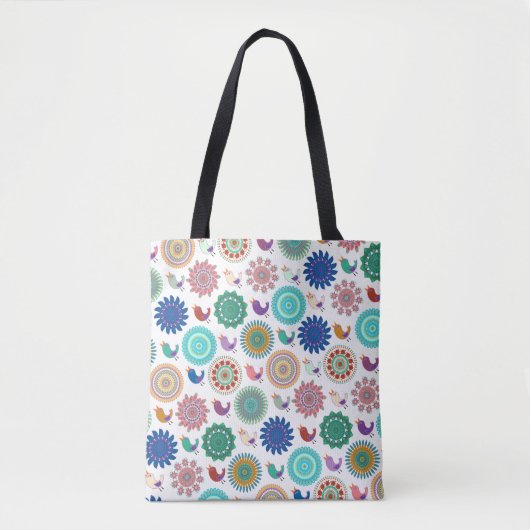 Zingende Bird en Mandala Folk Art Pattern Cute Tote Bag (Voorkant)
