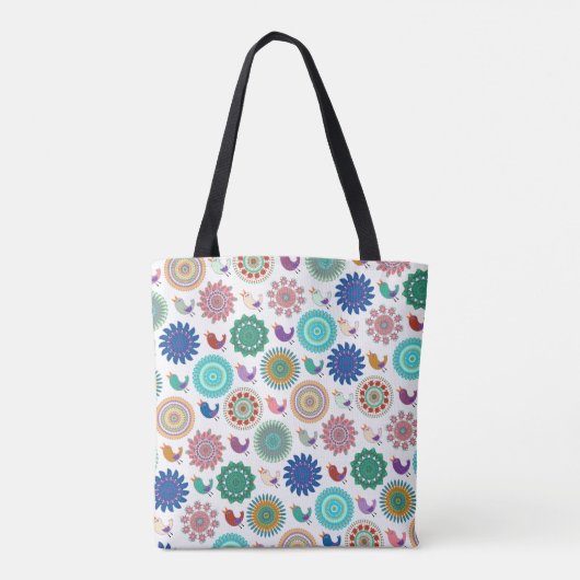 Zingende Bird en Mandala Folk Art Pattern Cute Tote Bag (Achterkant)