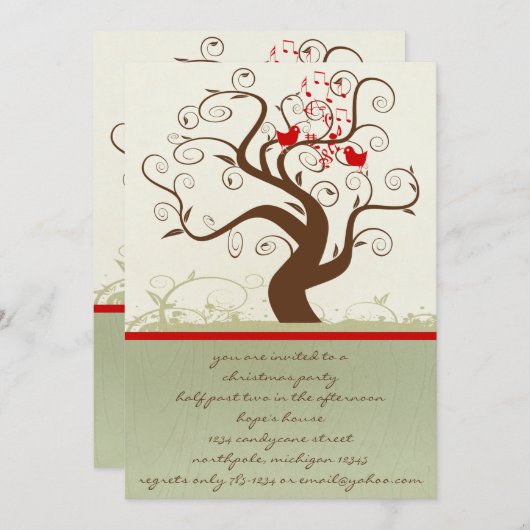 Zingende Bird Wood Grain Tree Kerstdiner Kaart (Voorkant / Achterkant)