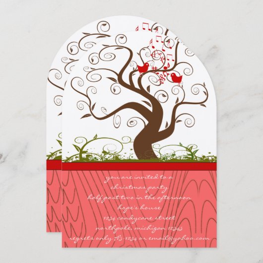 Zingende Bird Wood Grain Tree Kerstdiner Kaart (Voorkant / Achterkant)