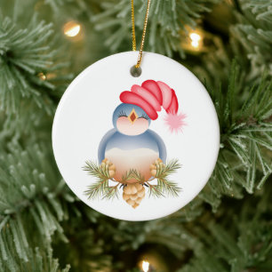 Zingende blauwe vogel keramisch ornament