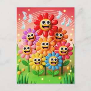Zingende Bloemen Illustratie met Muzieknoten Feestdagenkaart