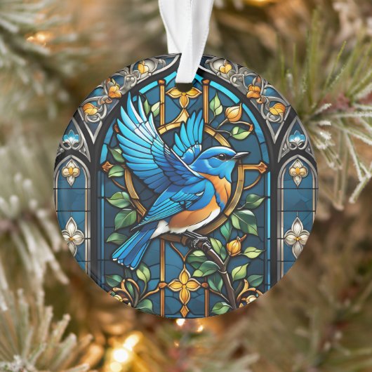 Zingende Bluebird: Glas in lood Serenade Ornament (Boom)
