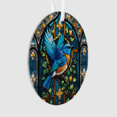 Zingende Bluebird: Glas in lood Serenade Ornament (voorkant)