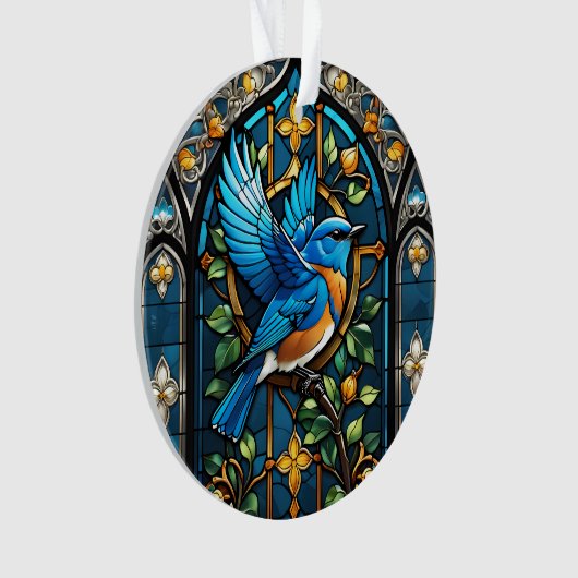 Zingende Bluebird: Glas in lood Serenade Ornament (voorkant)