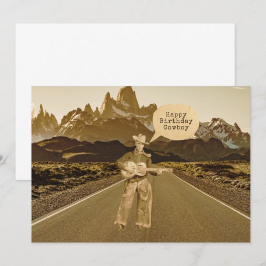 Zingende Cowboy Birthday Flat Kaart (Voorkant / Achterkant)