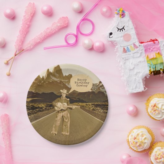  zingende cowboy Birthday Papieren Bordje (Feest)