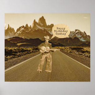 zingende cowboy Birthday Poster