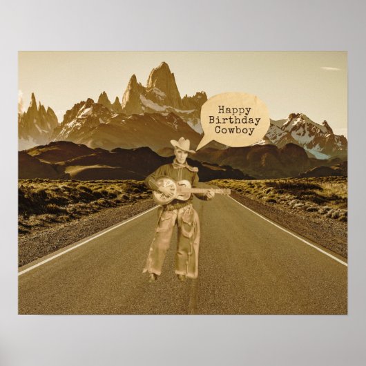  zingende cowboy Birthday Poster (Voorkant)