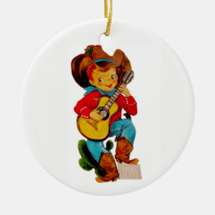 Zingende Cowboy Kind Keramisch Ornament