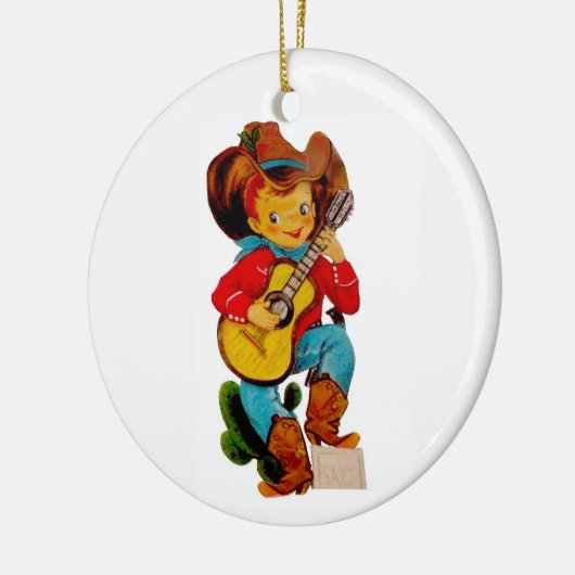 Zingende Cowboy Kind Keramisch Ornament (Links)