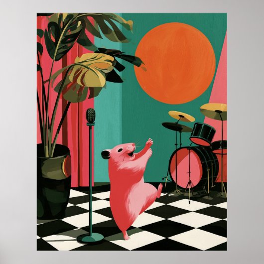 Zingende Hamster Retro Muziek Muur Kunst Poster (Voorkant)