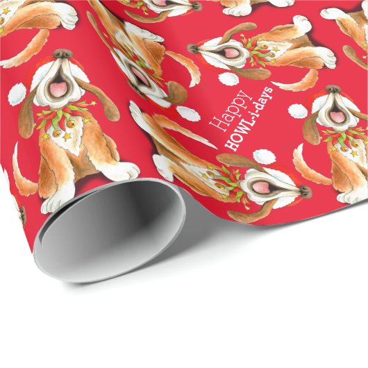 Zingende hondenkunst gelukkig feestdagen Kerstmis Cadeaupapier (Rol Hoek)