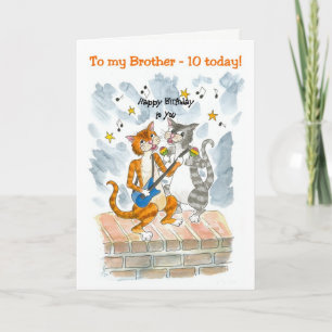 Zingende Kat 10e Fun Birthday Card voor een broer Kaart