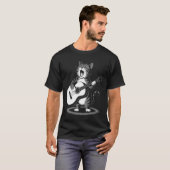 Zingende Kat Gitaar spelend Grappige Dier Muzikant T-shirt (Voorkant volledig)