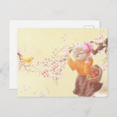 Zingende Kat met Bloemmand Aankondigingskaart (Voorkant / Achterkant)