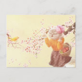 Zingende Kat met Bloemmand Aankondigingskaart (Voorkant)