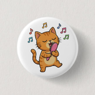 Zingende Kat Met Haarborstel Knop Ronde Button 3,2 Cm