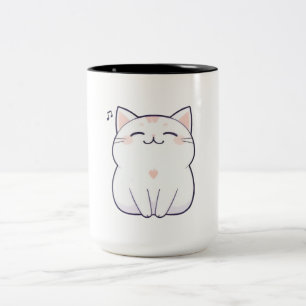 Zingende Kat met Muzieknoot Kawaii-ontwerp Tweekleurige Koffiemok
