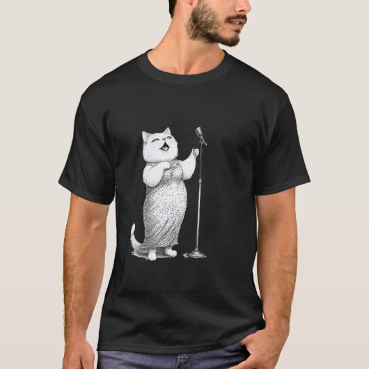 Zingende Kat Microfoon Podium Ster Leuk T-shirt (Voorkant)