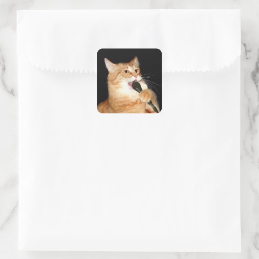 Zingende kat vierkante sticker (Tas)
