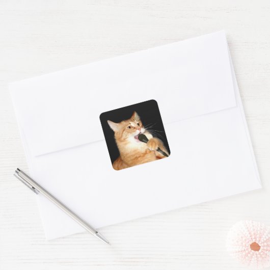 Zingende kat vierkante sticker (Envelop)