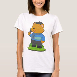Zingende kat zanger microfoon t-shirt