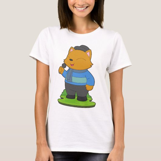 Zingende kat zanger microfoon t-shirt (Voorkant)