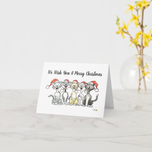 Zingende katten Vrolijk kerstfeest Kaart (Gele Bloem)