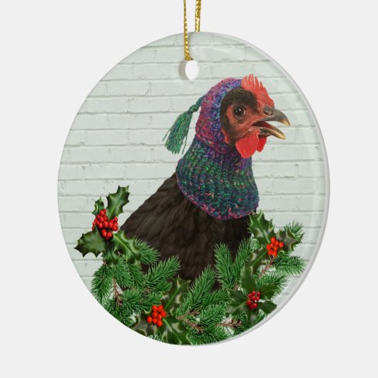 Zingende kip keramisch ornament (Links)