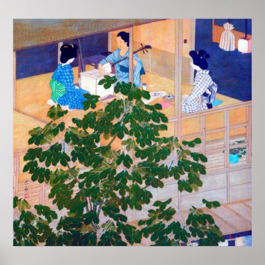 Zingende les Kawase Hasui 1915 Scherm met twee bee Poster (Voorkant)