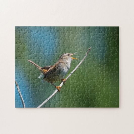 Zingende Marsh Wren jigzaagpuzzle Legpuzzel (Horizontaal)