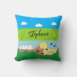 Zingende moeder eend in de buurt van water: kussen