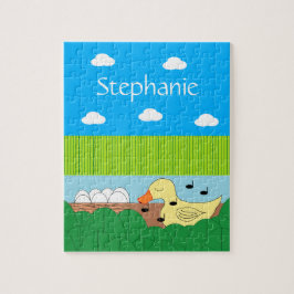 Zingende moeder eend in de buurt van water: legpuzzel