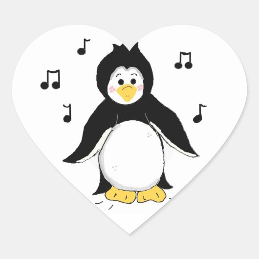 Zingende Pinguïn Hart Sticker (Voorkant)