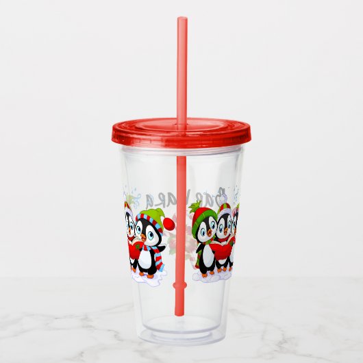 Zingende pinguïns acryl drinkbeker (Rechts)