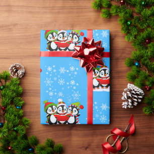 Zingende pinguïns kerstinpakpapier cadeaupapier