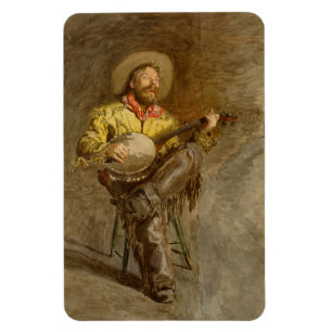 Zingende Spaanse Cowboy met Banjo die een Trail So Magneet