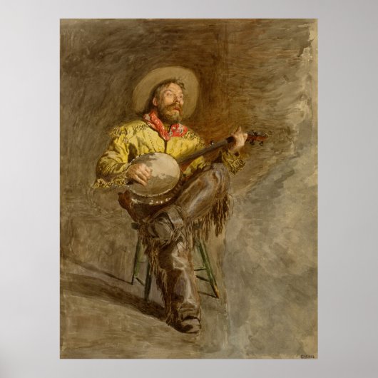 Zingende Spaanse Cowboy met banjo spelend trailson Poster (Voorkant)