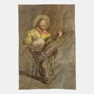 Zingende Spaanse Cowboy met banjo spelend trailson Theedoek
