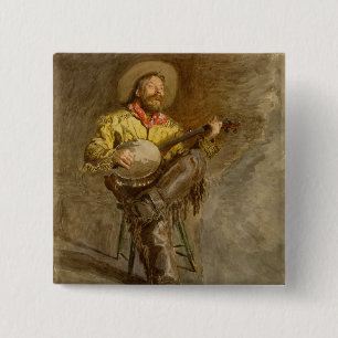 Zingende Spaanse Cowboy met banjo spelend trailson Vierkante Button 5,1 Cm