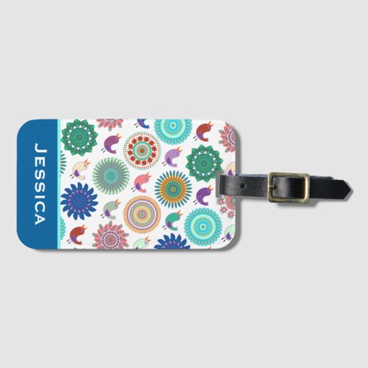 Zingende Vogel en Mandala Folk Pattern Persoonlijk Bagagelabel (Voorkant (horizontaal))