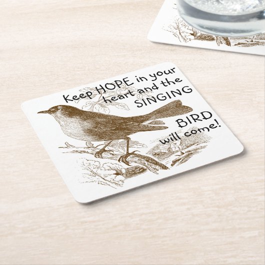  zingende vogel 'Hou je hoop in je hart' Kartonnen Onderzetters (Schuin)