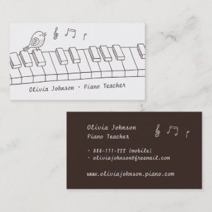 Zingende Vogel op Piano Doodle Muziek Pianoleraar Visitekaartje