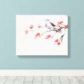 Zingende vogelachtergrond canvas afdruk (Insitu (Houten vloer))