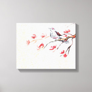 Zingende vogelachtergrond canvas afdruk